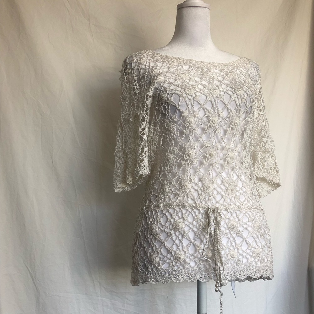 Women’s Crochet Lace Tunic Top - Cream